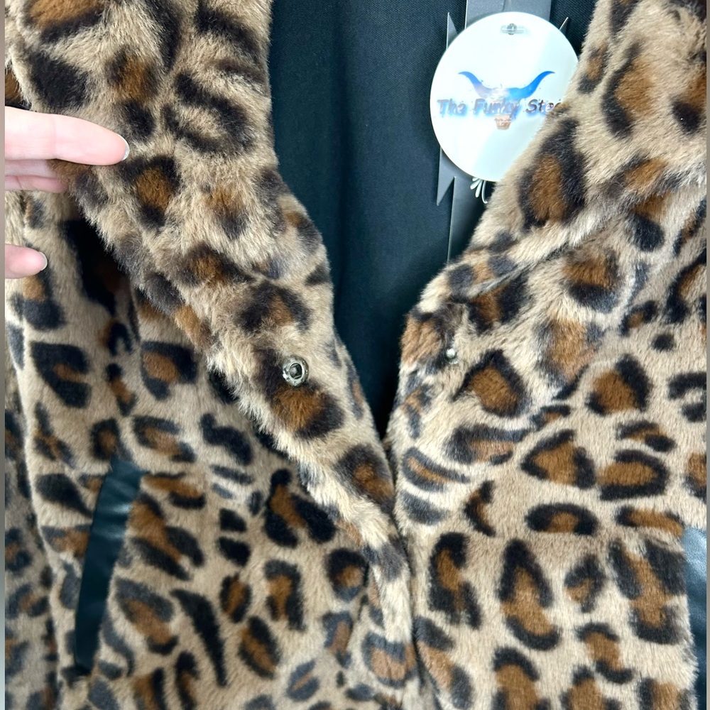 Crazy Train Leopard Print Leather Faux Fur Bomber Jacket Brown and Black New - Picture 7 of 11